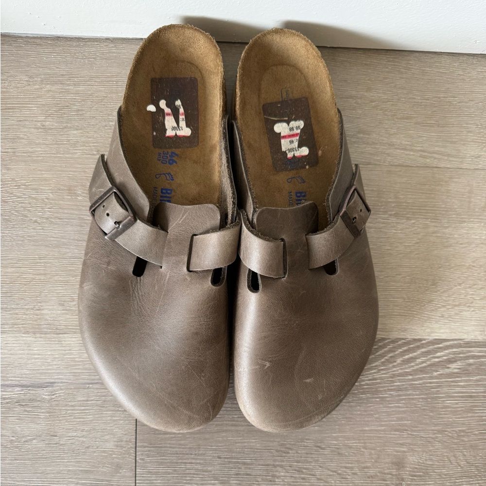 Men’s Birkenstocks Soft Footbed, size 46, oiled leather material, color iron